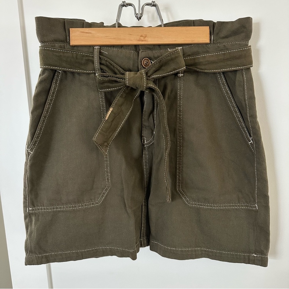 Free People Olive Green Paperbag Waist Utility Mini Skirt Size 12
